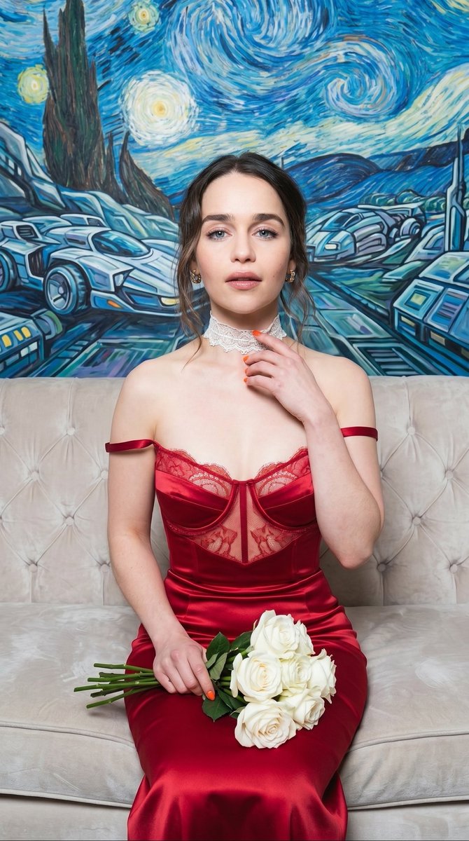 High-Fashion Boudoir with Futuristic Van Gogh Backdrop