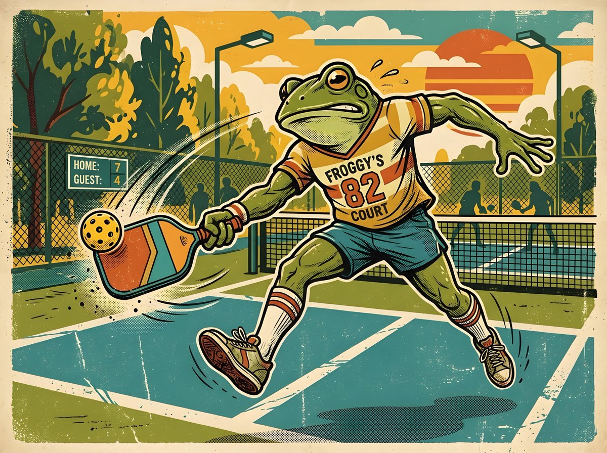 Vintage Retro Pickleball Frog Illustration — example 1