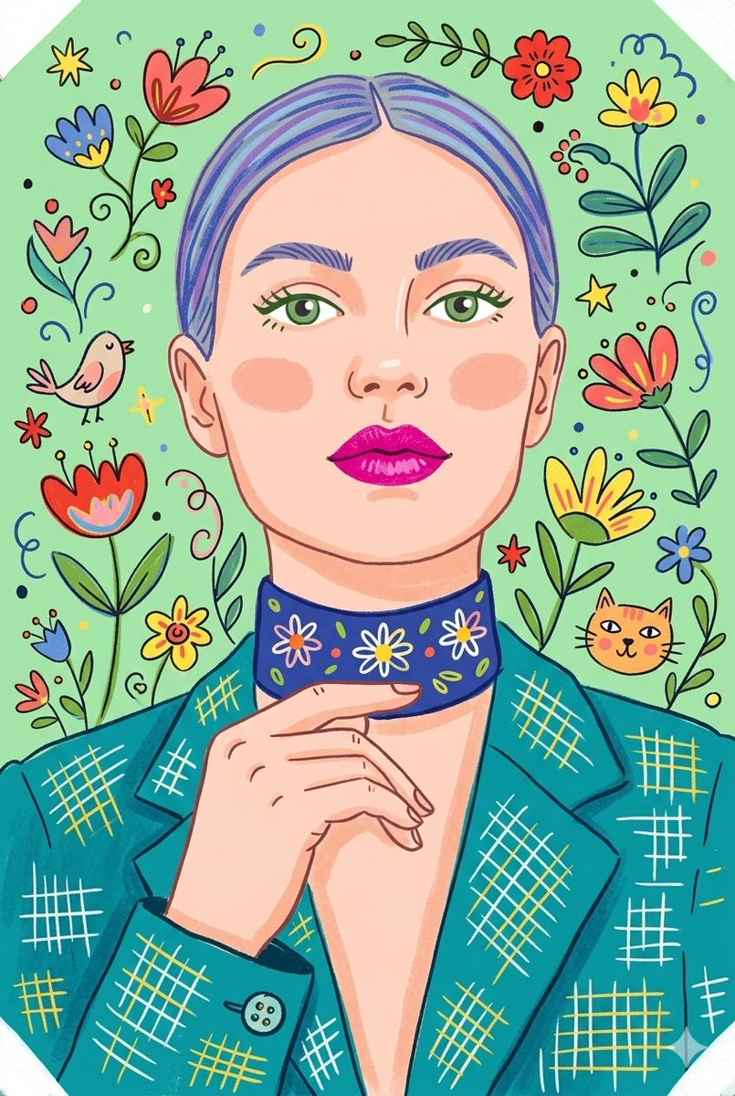 Whimsical Folk-Art Illustration Scene — example 1