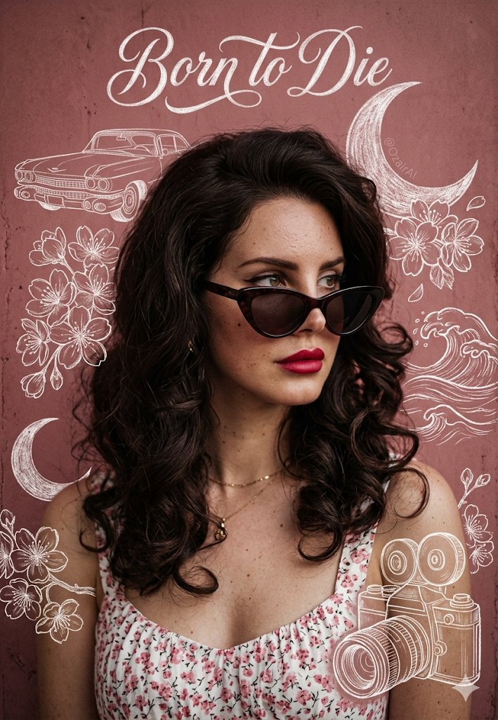 Vintage Born To Die Portrait with Chalk Doodles — example 1
