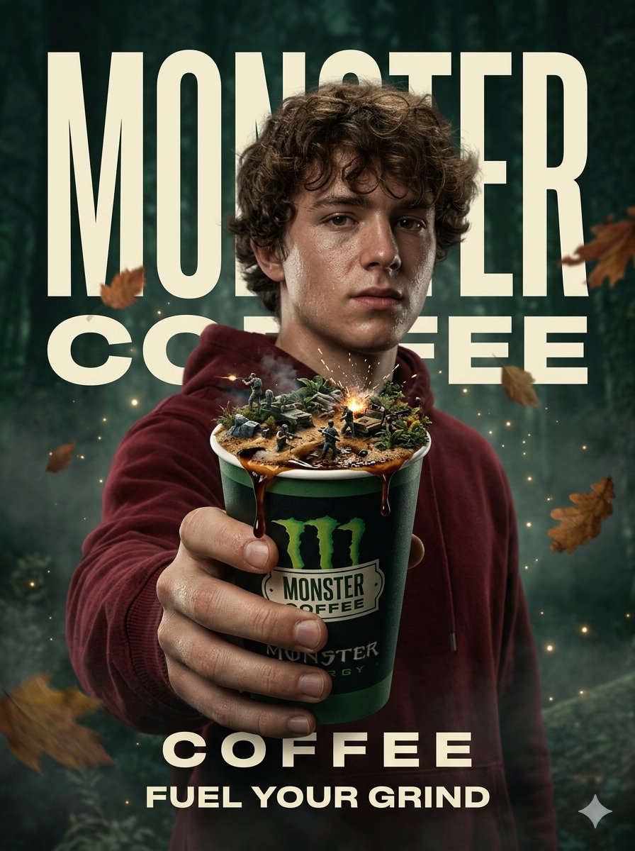 Surreal Monster Energy Coffee Advertisement