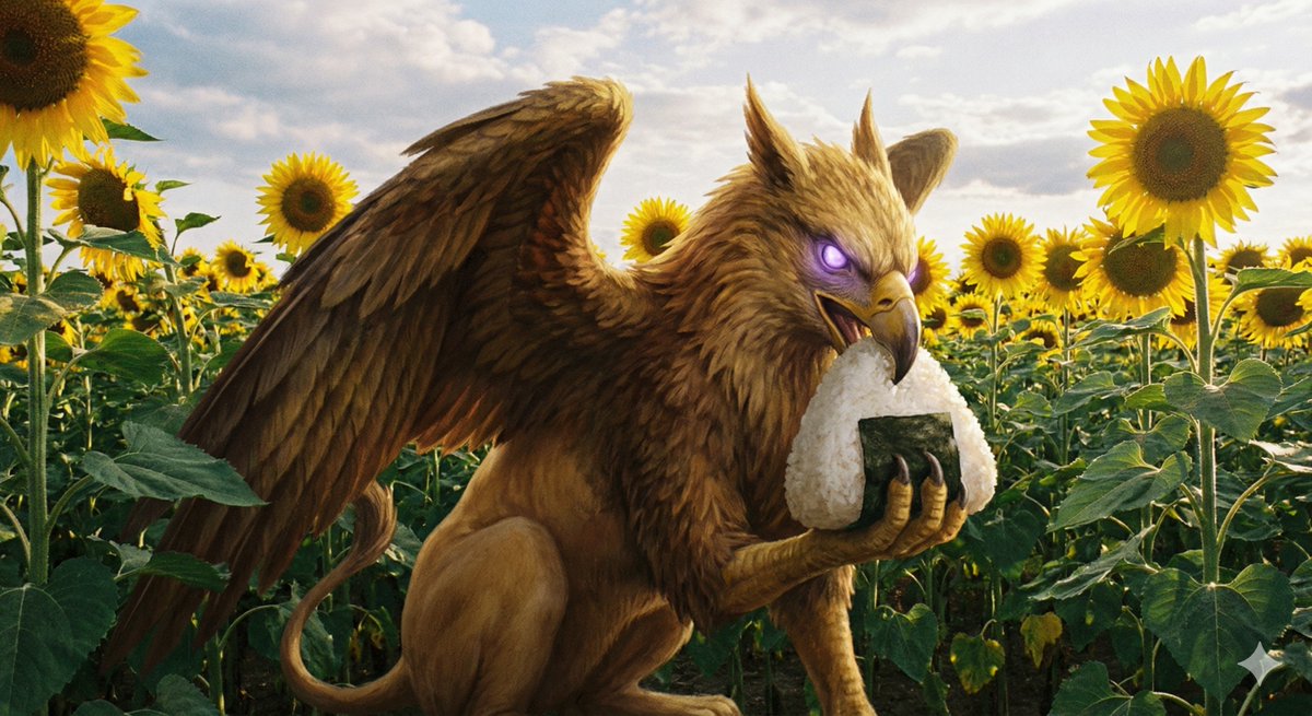 Rice Ball Gryphon in Sunflower Field — example 1