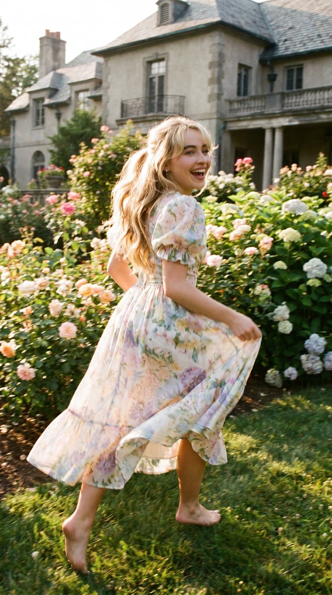 Joyful Running in Countryside Garden