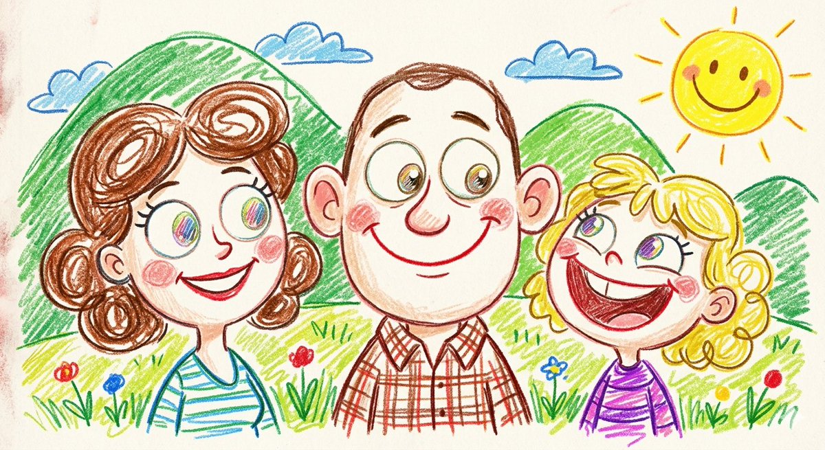 Crayon and Pencil Family Illustration — example 3