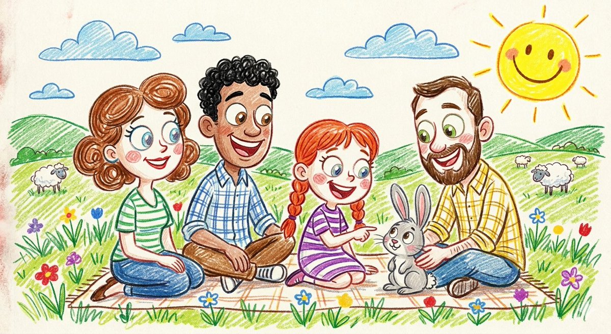 Crayon and Pencil Family Illustration — example 4