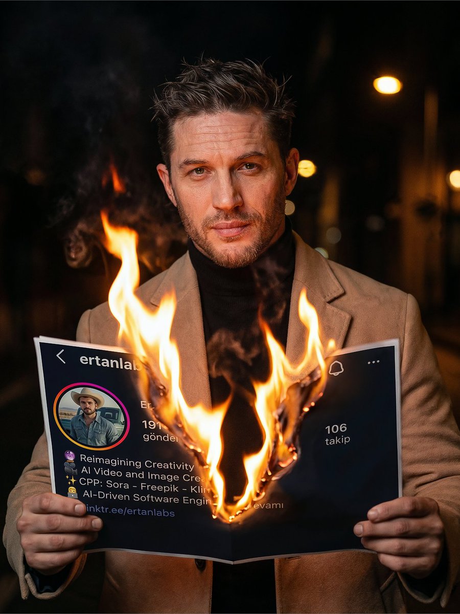 Cinematic Night Portrait with Burning Social Page