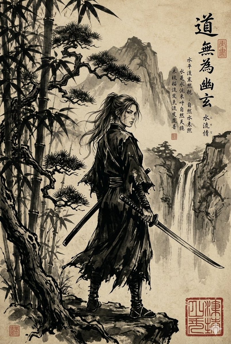 Ink-Wash Samurai Landscape — example 1