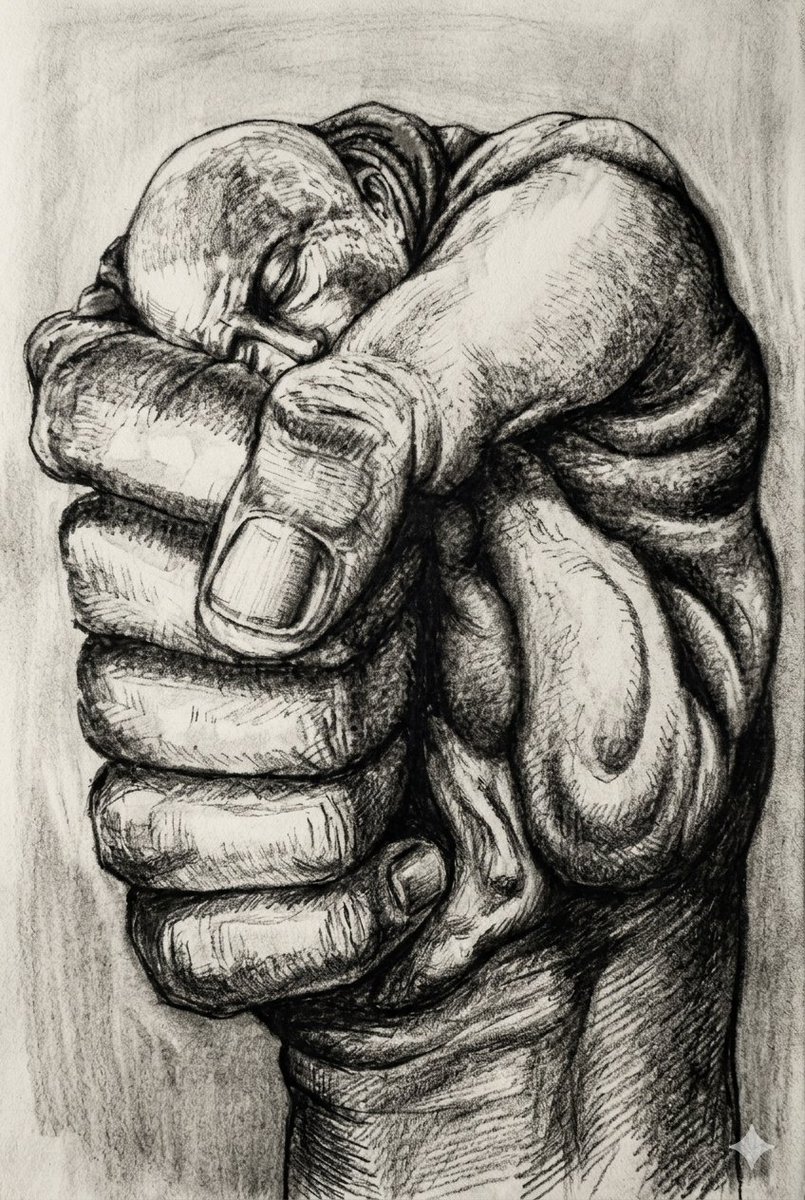 Surreal Charcoal Fist Sketch