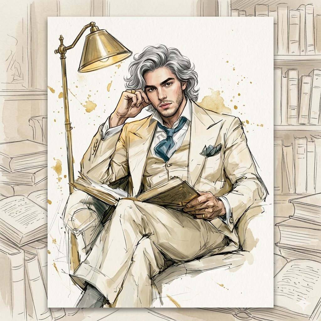 Ink and Watercolor Library Illustration