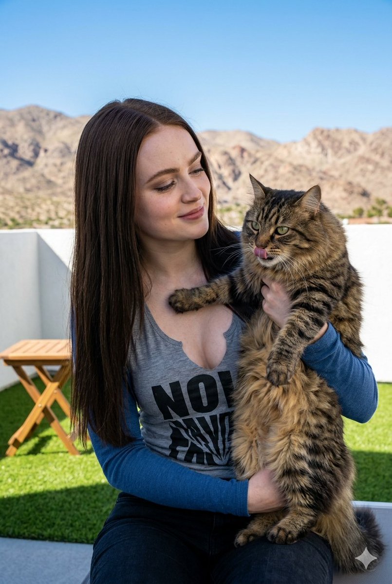 Portrait with Fluffy Tabby Cat — example 1