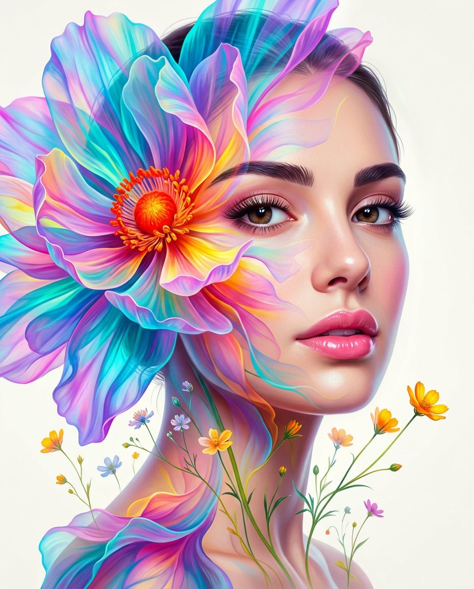 Surreal Double-Exposure Floral Portrait — example 1