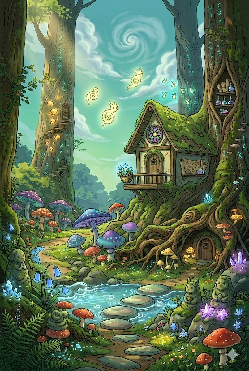 Whimsical Forest Cottage Illustration — example 2