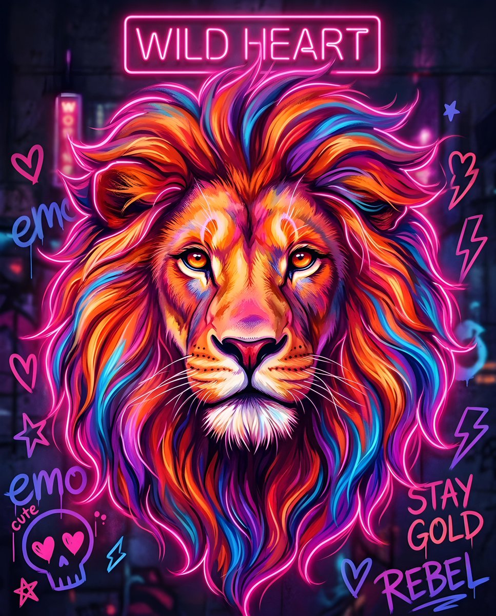 Vibrant Neon Majestic Lion — example 1