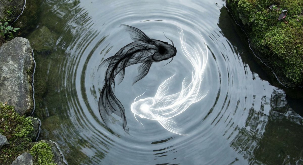 Yin-yang koi ink illustration — example 1