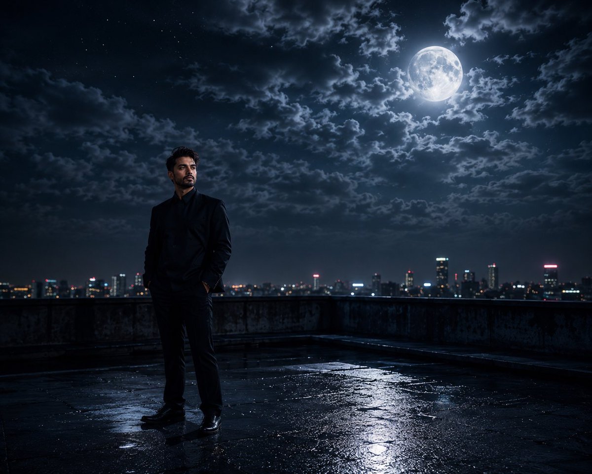 Cinematic Moonlight Rooftop Portrait Collage — example 1