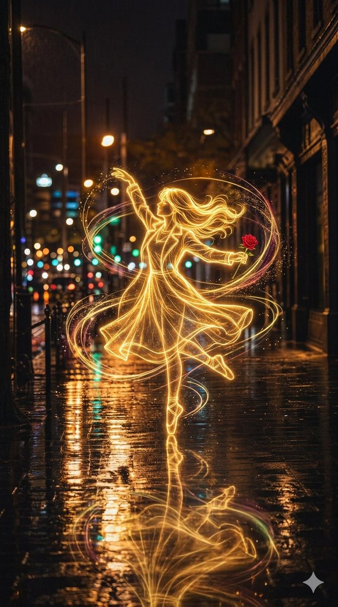 Ballerina Golden Energy Rain Illustration — example 1