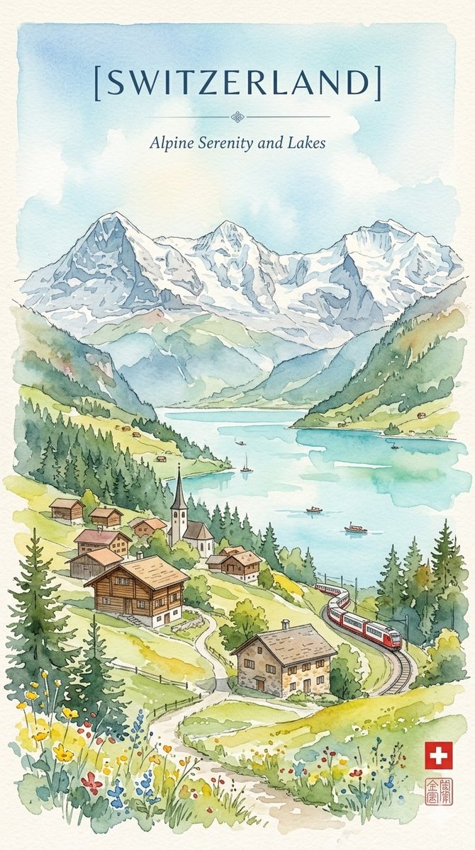 Alpine Watercolor Travel Poster — example 2