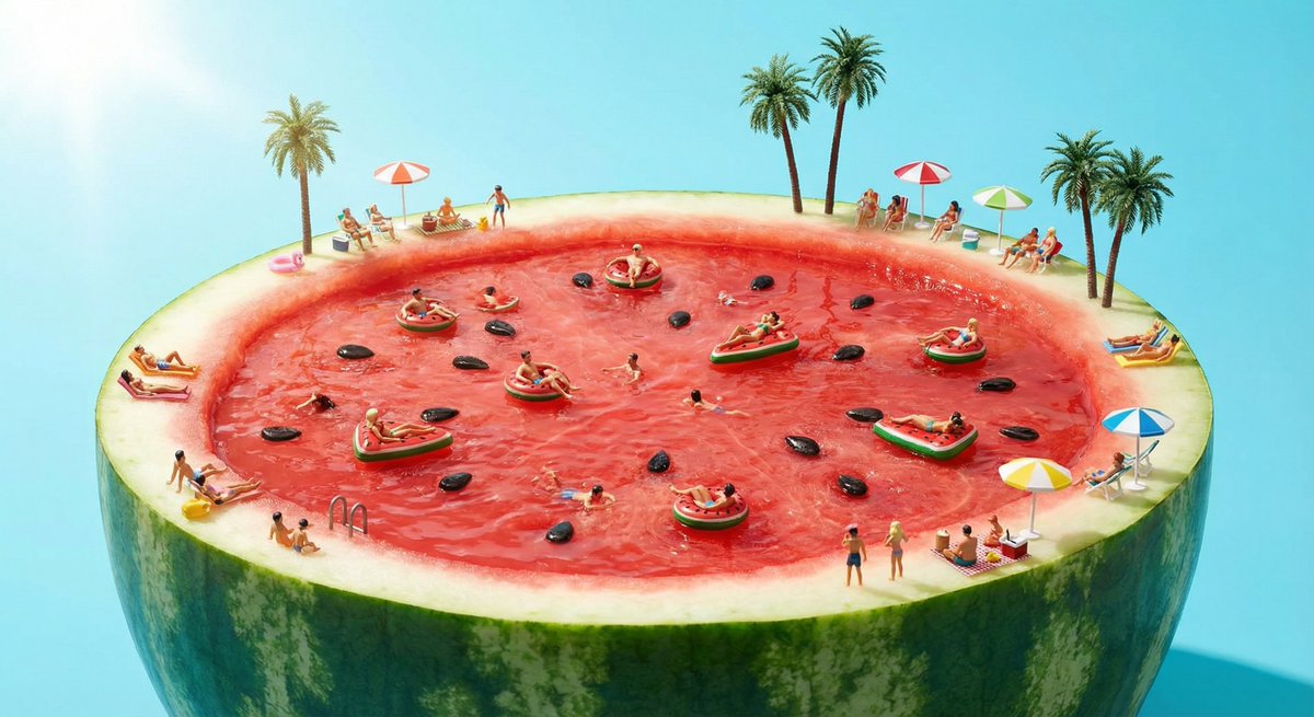 Watermelon swimming pool micro-world — example 1