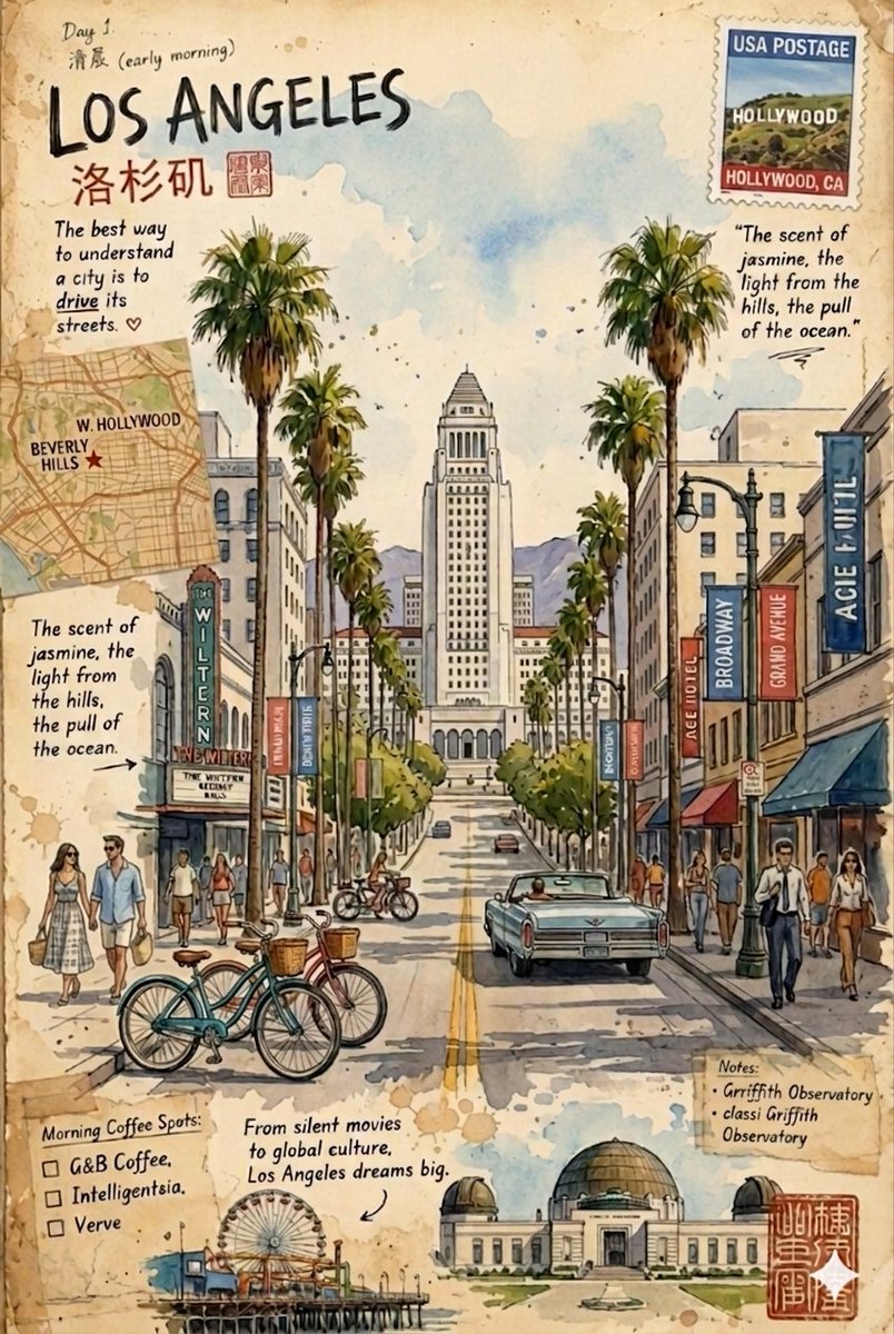 Vintage travel journal watercolor — example 1