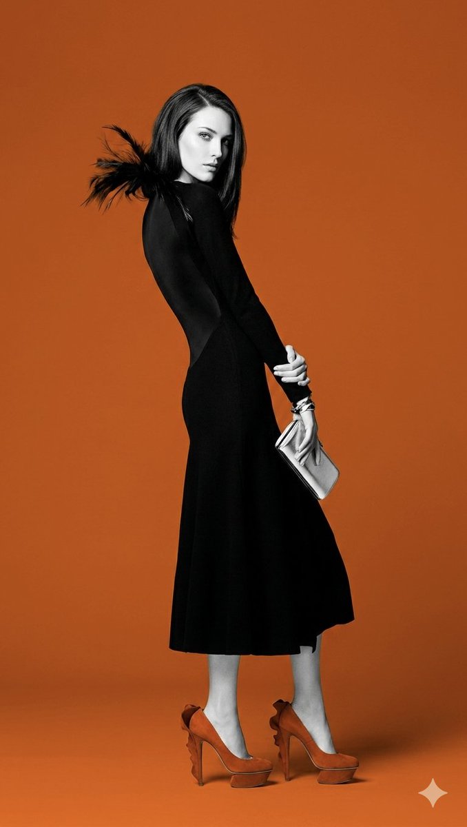 Orange color block fashion portrait — example 1