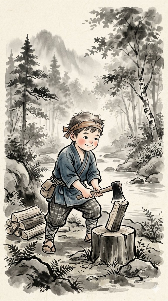 Traditional Japanese Ink Children Illustration — example 1