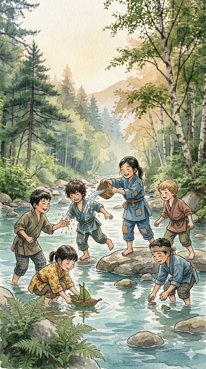 Traditional Japanese Ink Children Illustration — example 2