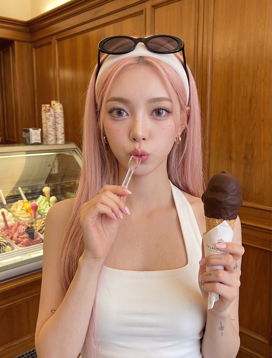 Woman with Ice Cream Shop Portrait — example 1