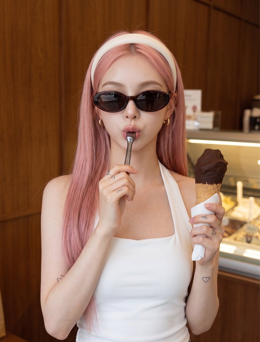 Woman with Ice Cream Shop Portrait — example 2