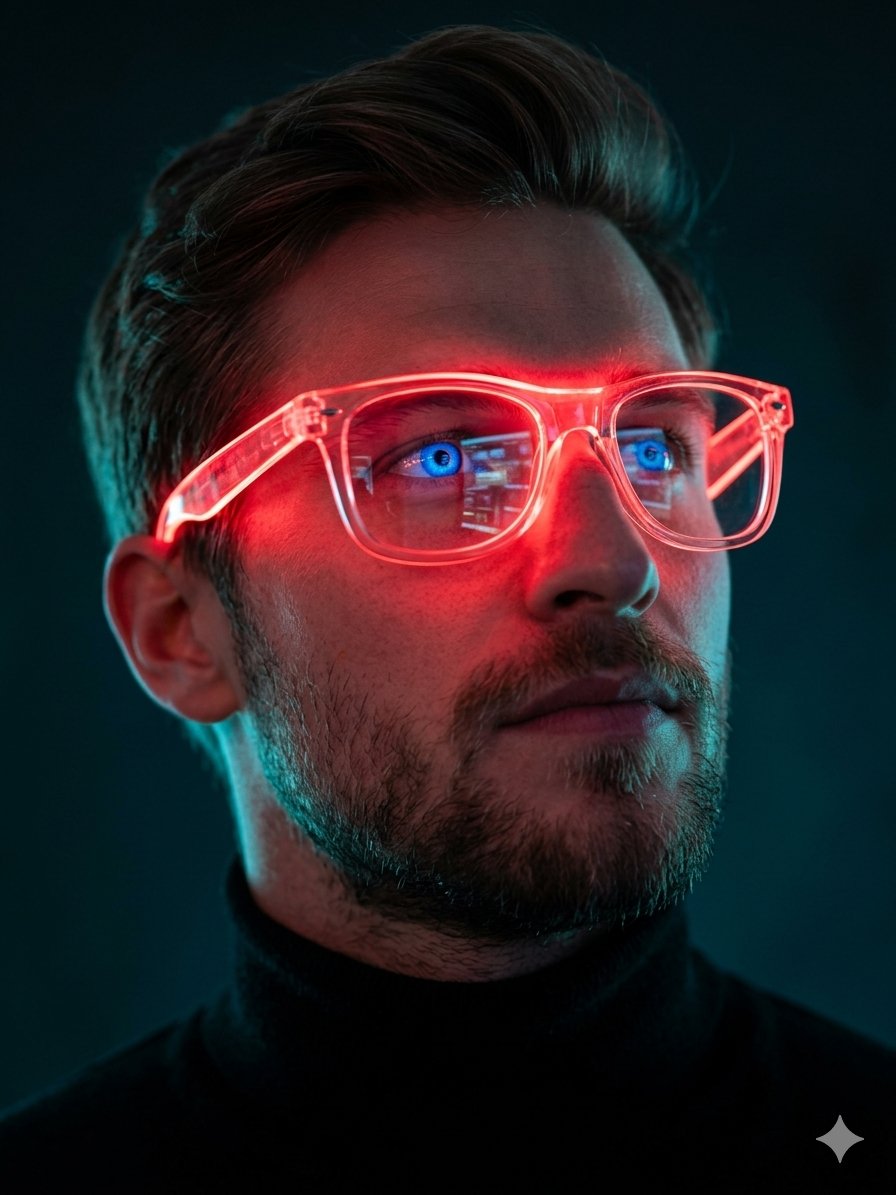 Neon Red Glasses Cinematic Portrait — example 1