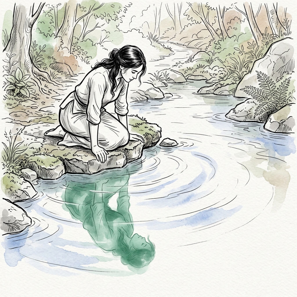 Isometric Zen Woman Line Art — example 4