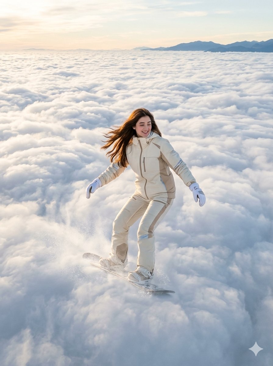Surreal Cloud Snowboarding Girl