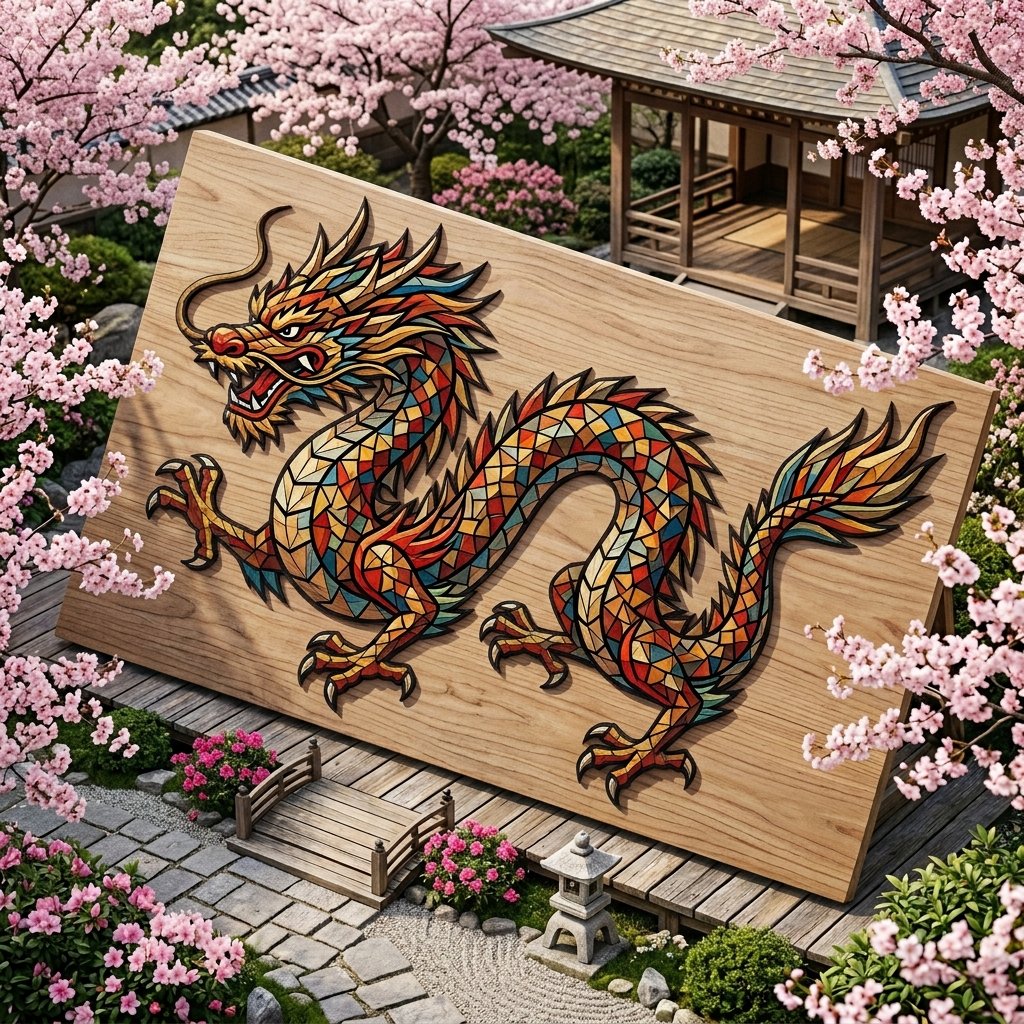 Chinese Dragon Wood Mosaic — example 1
