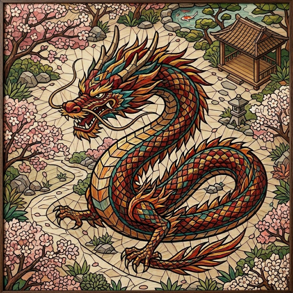 Chinese Dragon Wood Mosaic — example 2