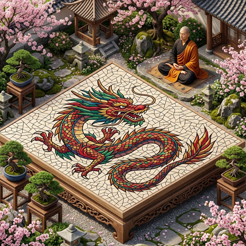 Chinese Dragon Wood Mosaic — example 3