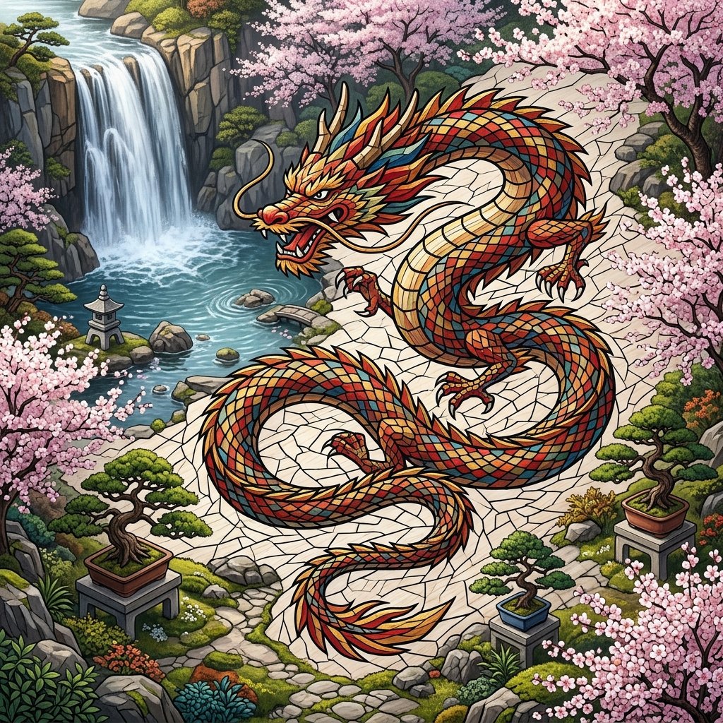 Chinese Dragon Wood Mosaic — example 4