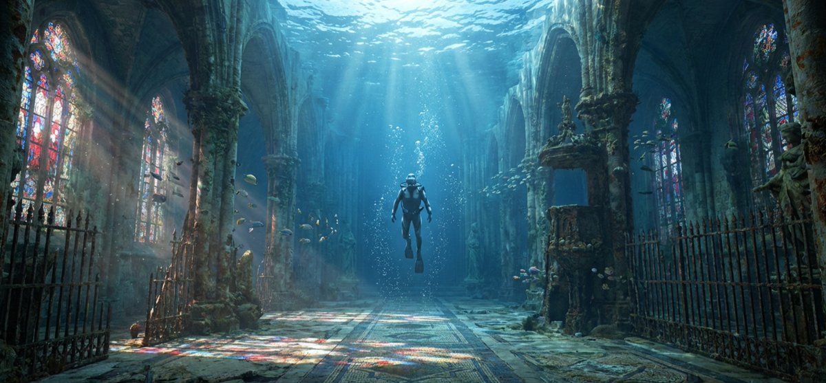 Cinematic rainy street, underwater cathedral, and design-to-photo — example 1