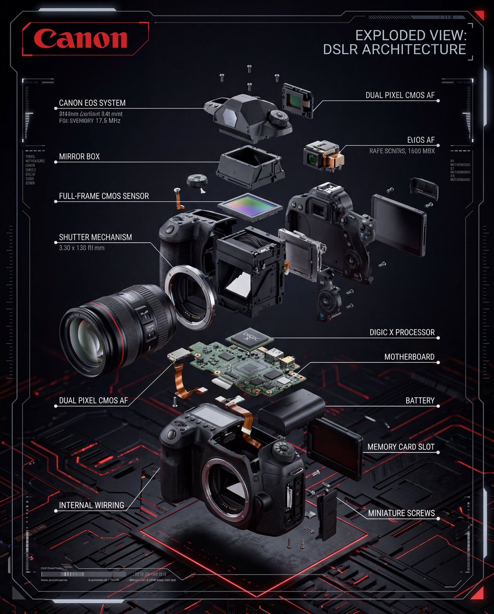 Exploded View DSLR Infographic