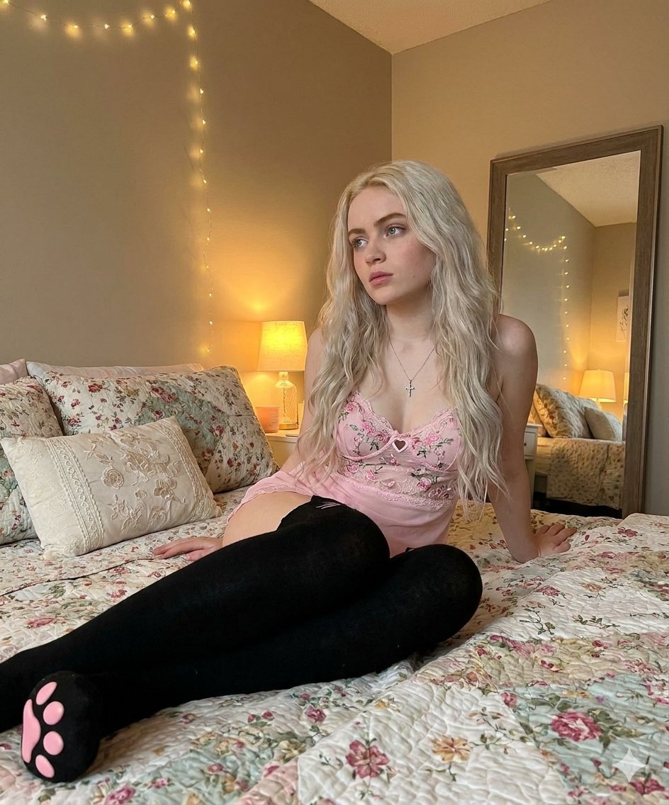 Cozy Kawaii Soft-Girl Bedroom Portrait — example 1
