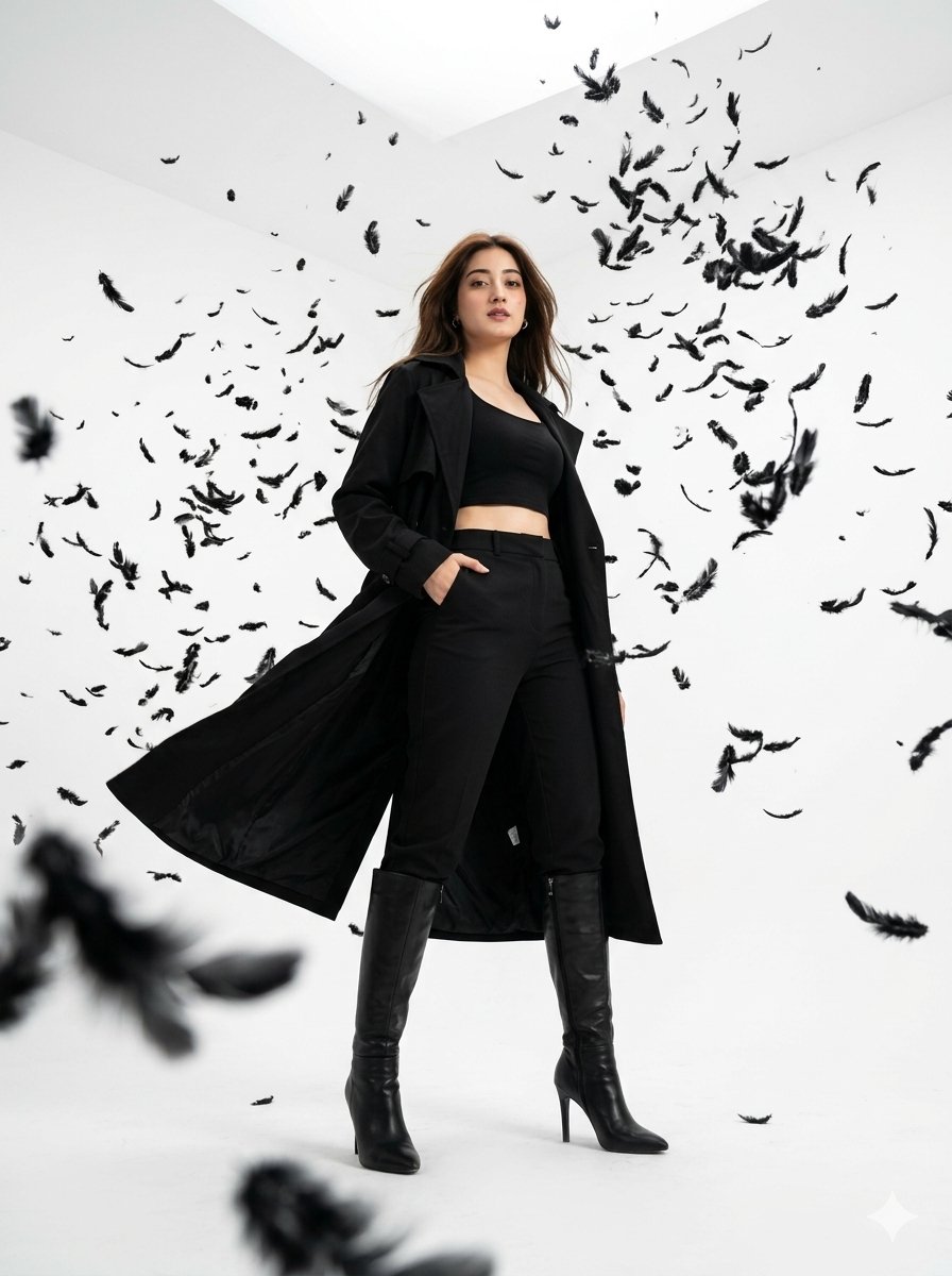 Dramatic Feather Explosion Fashion Shot