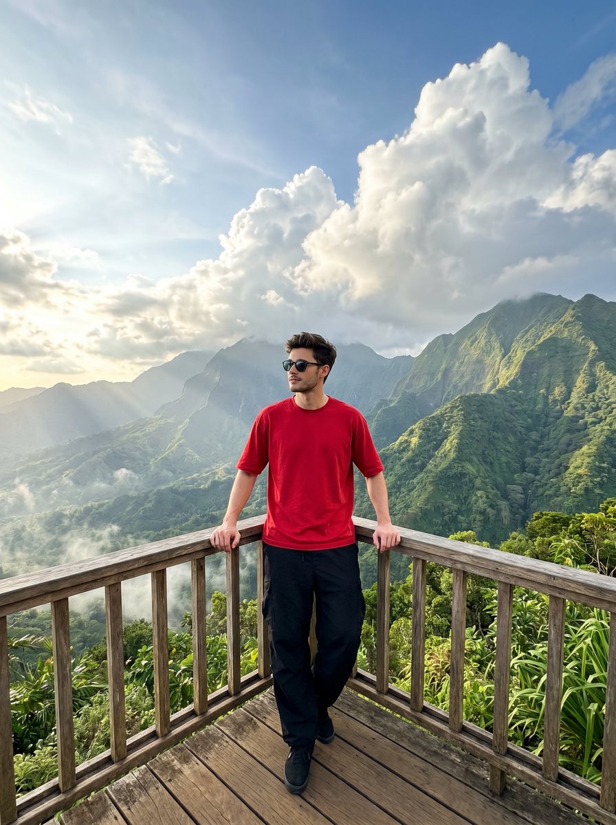 Travel Photo of Man on Mountain Overlook — example 1