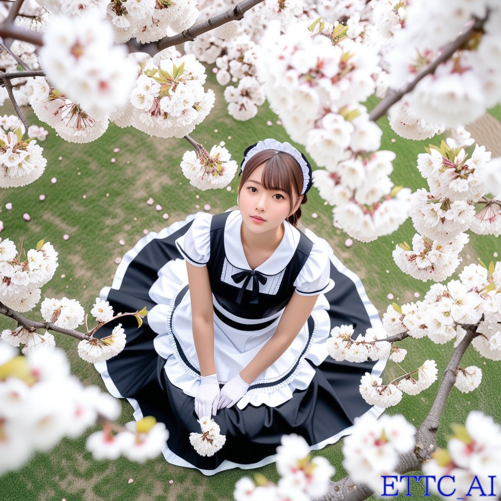 Top-Down Maid and Cherry Blossoms — example 1