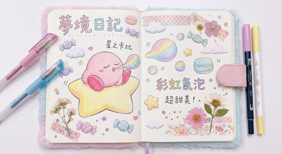 Dream diary with Kirby blowing bubbles — example 1