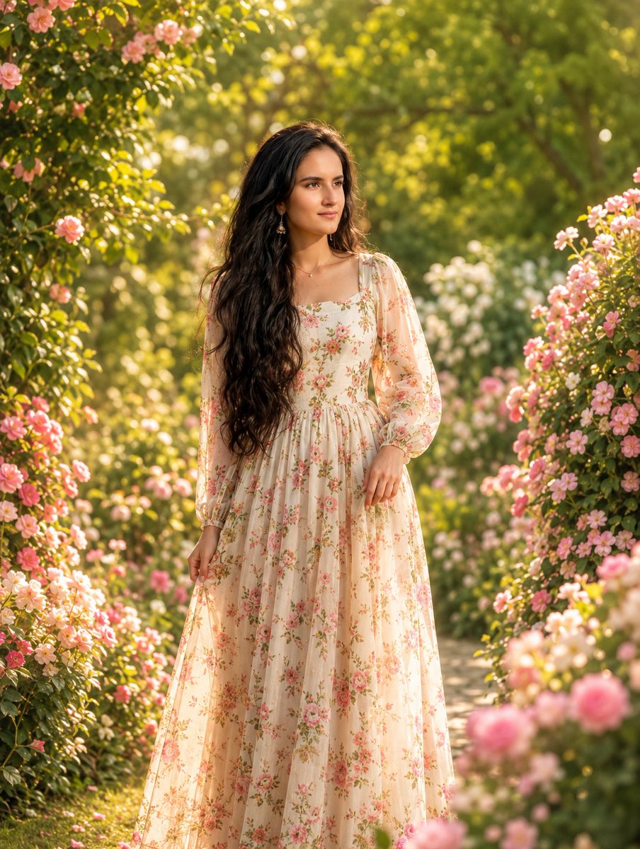 Photorealistic Woman in Floral Garden — example 1