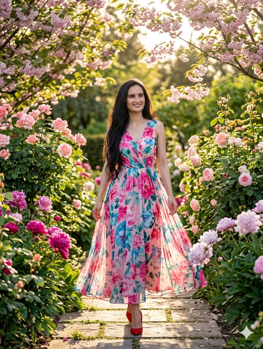 Photorealistic Woman in Floral Garden — example 2