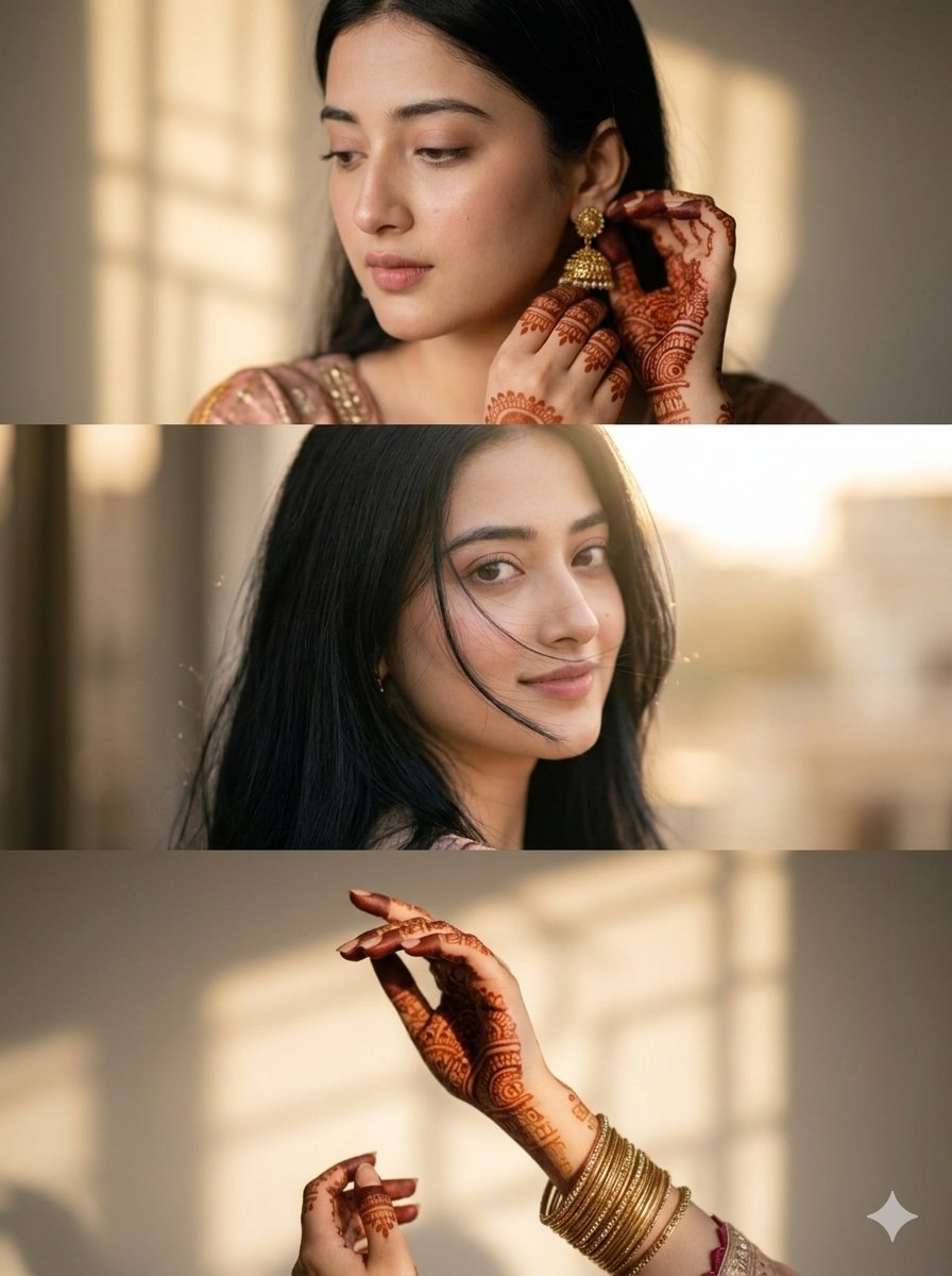 Cinematic South Asian Woman Portrait Collage — example 1