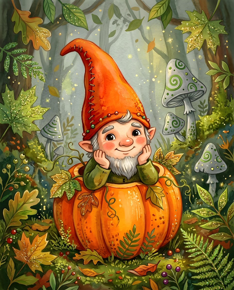 Whimsical Gnome Pumpkin Illustration — example 1