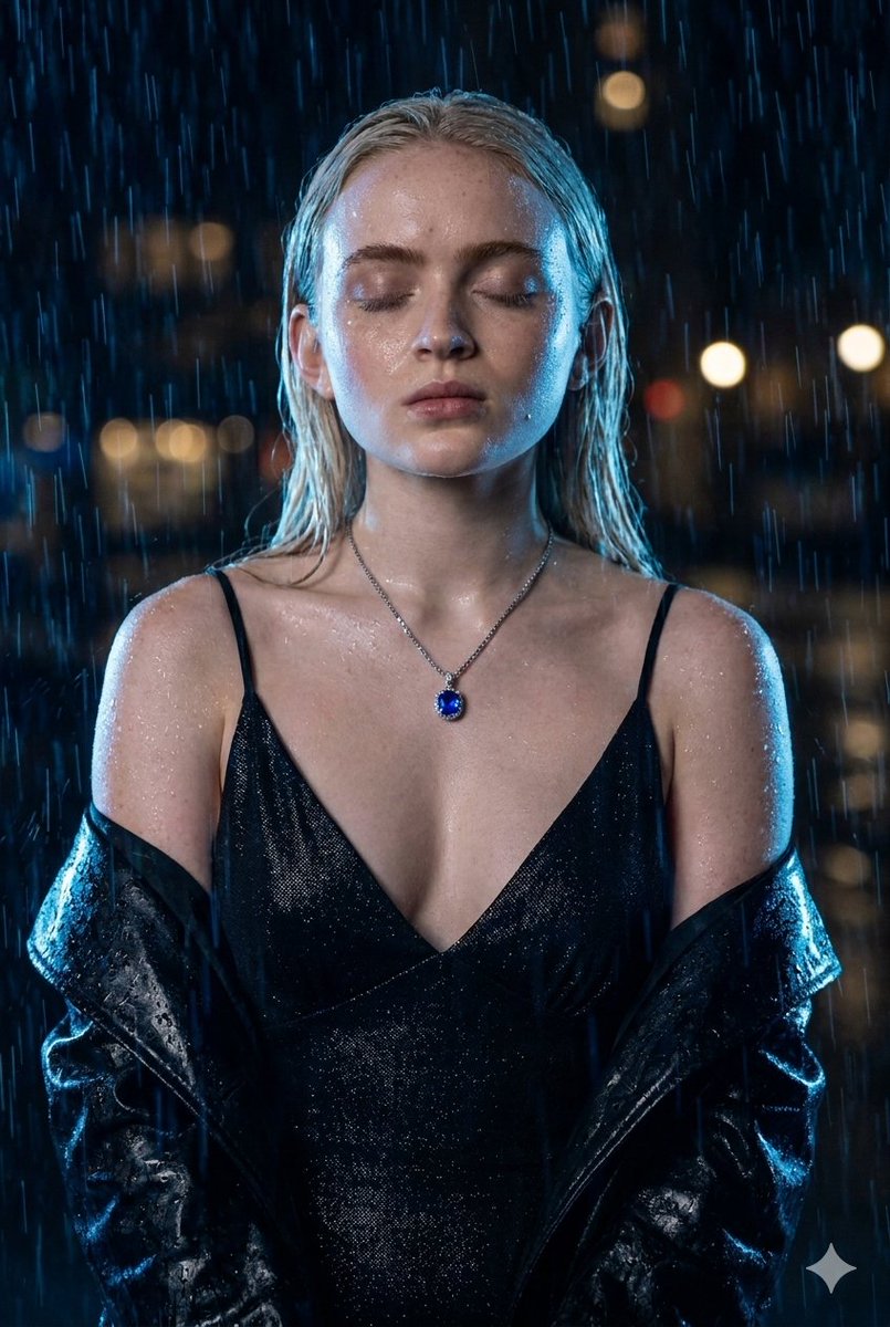 Cinematic Rain Night Portrait โ example 1