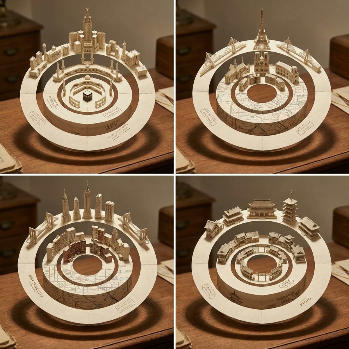 Concentric Papercraft City Installation — example 1