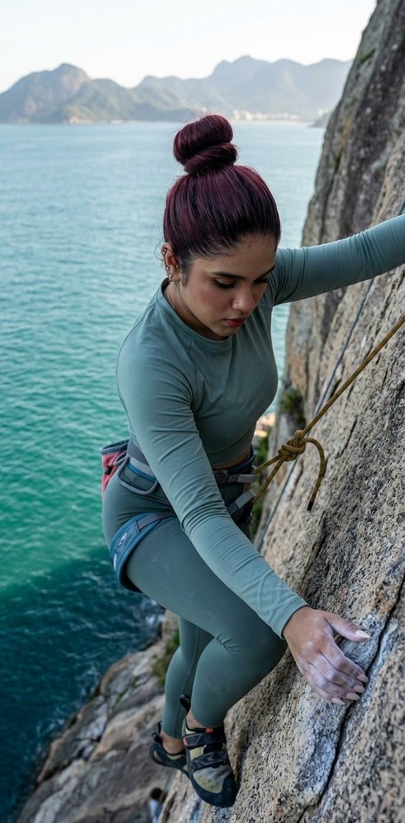 Rock Climbing Woman Sea Cliff — example 2