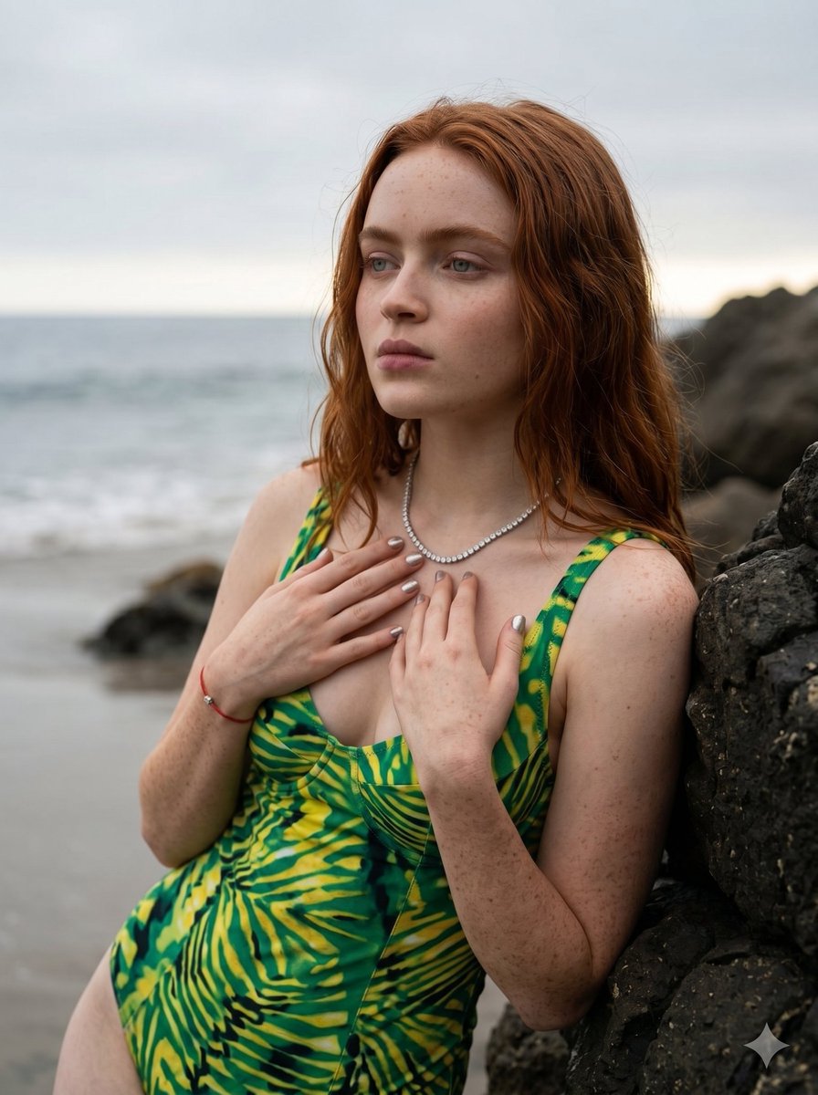 Cinematic Beach Portrait Auburn Hair — example 2